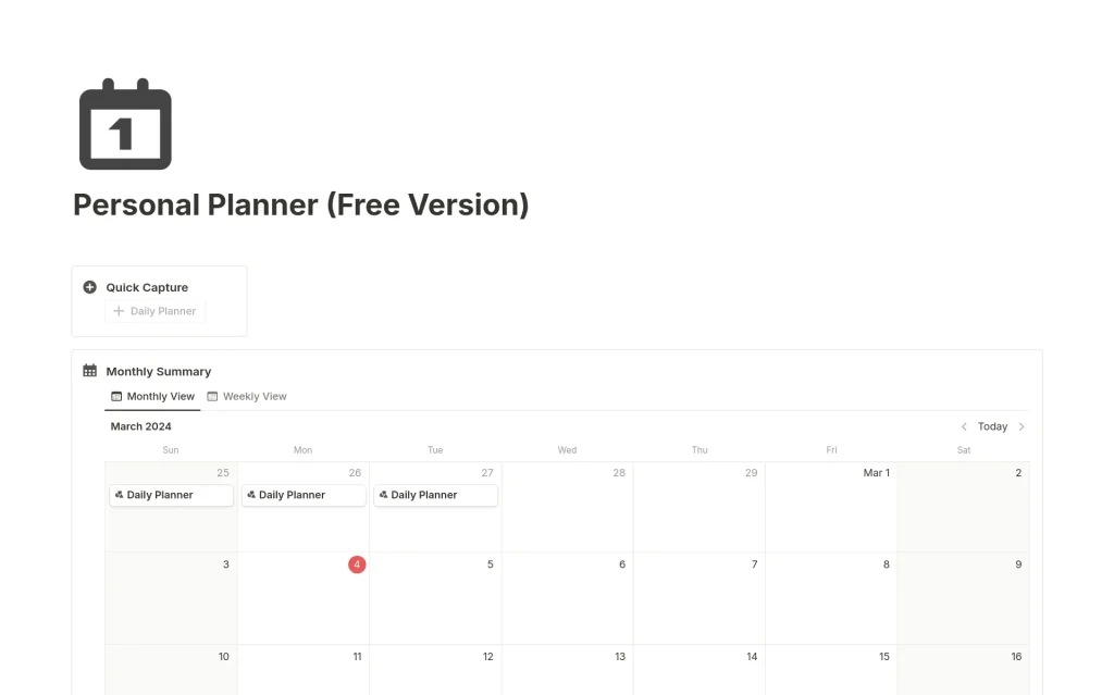 Personal Planner Notion Template