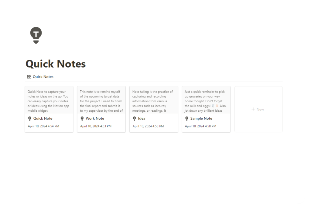 Quick Notes Notion Template