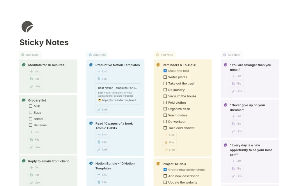 Sticky Notes Notion Template