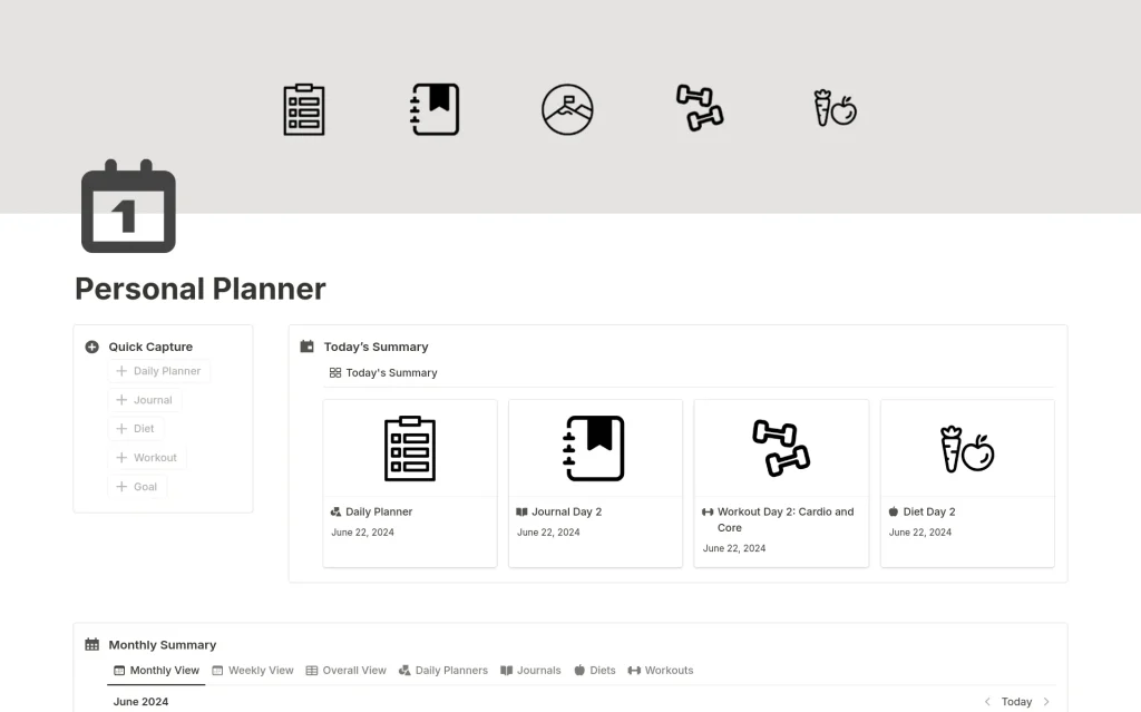 personal planner notion template