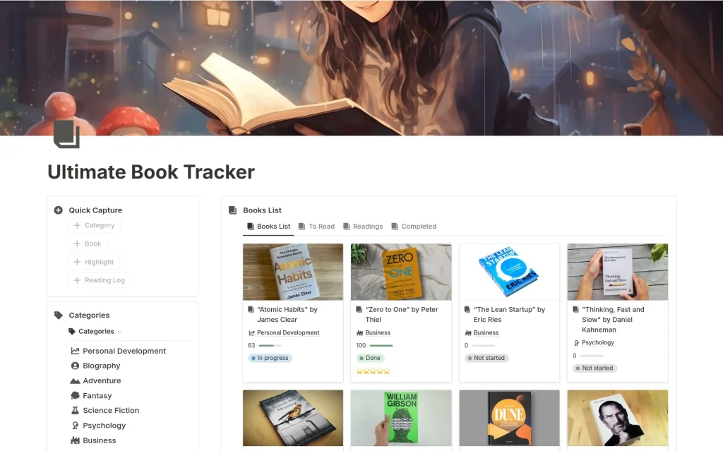 ultimate book tracker notion template