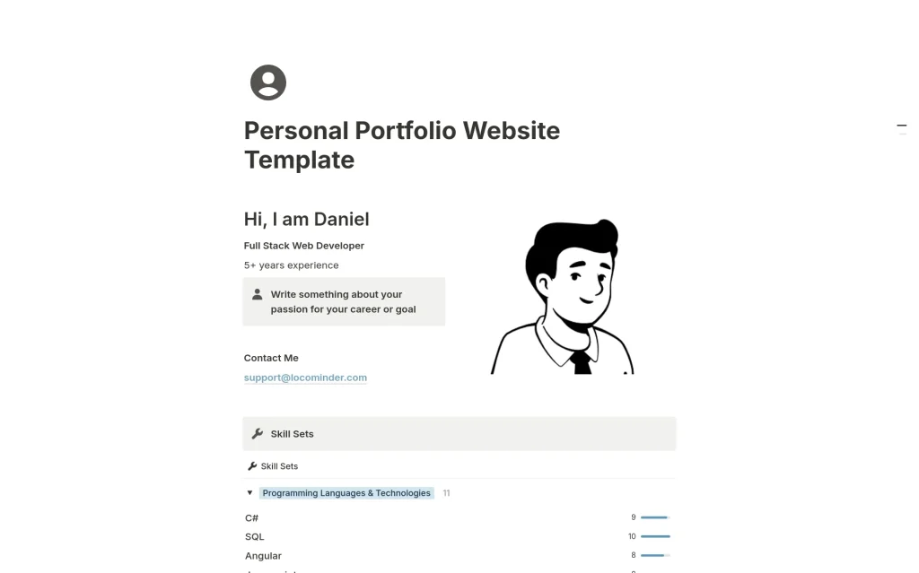 personal portfolio website notion template